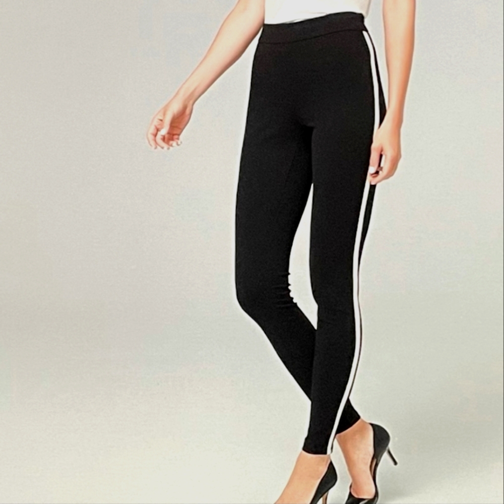 NWT White House Black Market Skinny Black With White Side Stripes Pants